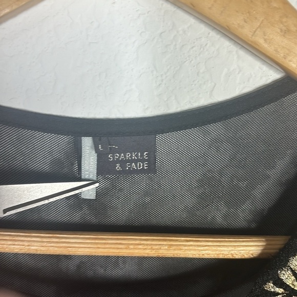 Sparkle & Fade Black and Gold Filigree Stretch Mini Dress Size Large - Picture 7 of 11